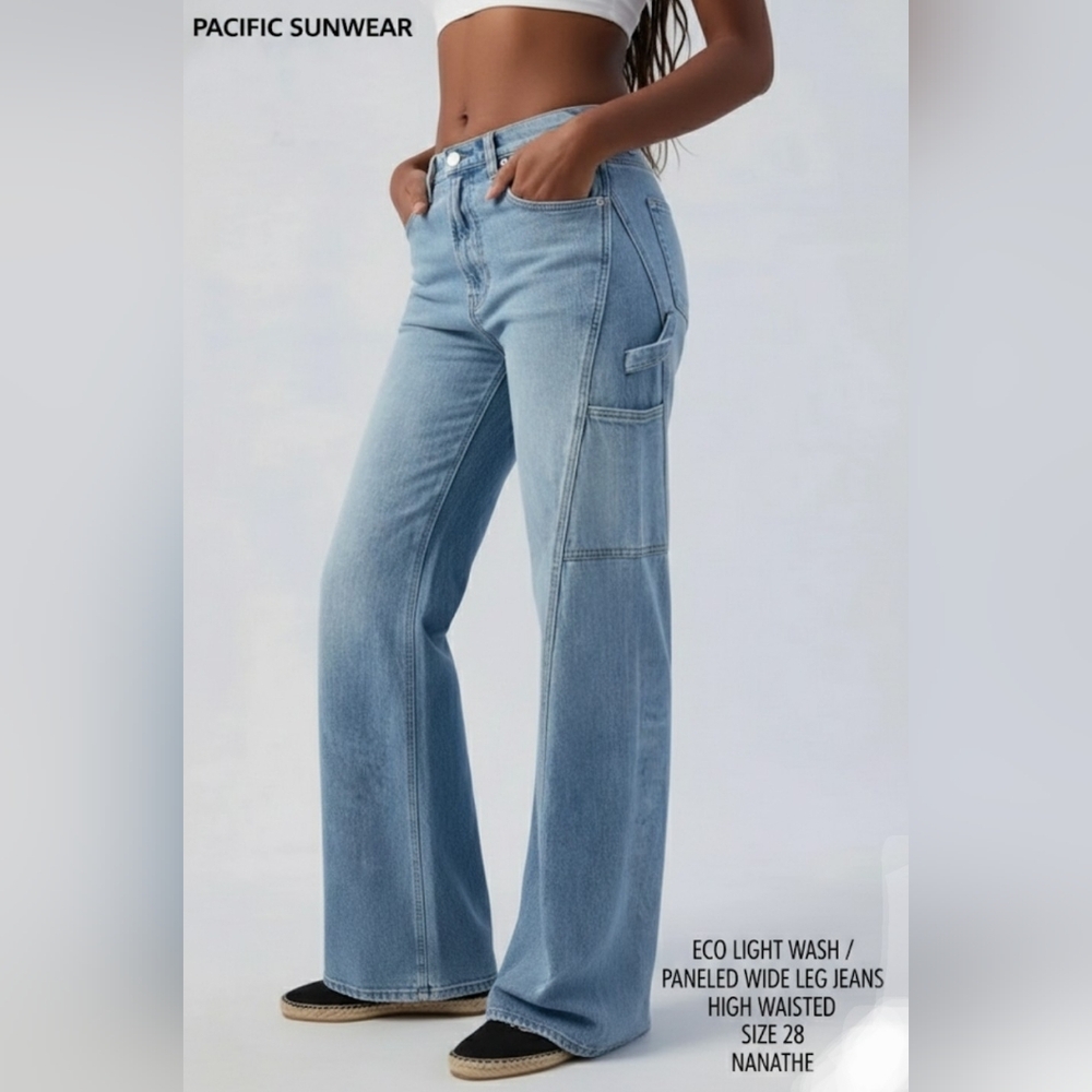PacSun Eco Light Wash Paneled High Waisted Wide Leg Jeans Size 28